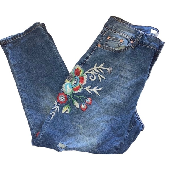 Est 1946 Denim Embroidery Distress Crop Womens Jean 12 Blue - Picture 2 of 12